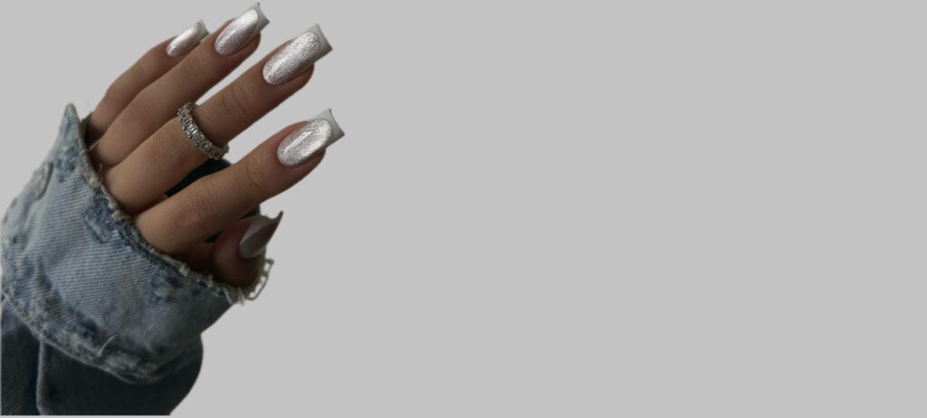 Russian manicure with square nails and French tip design